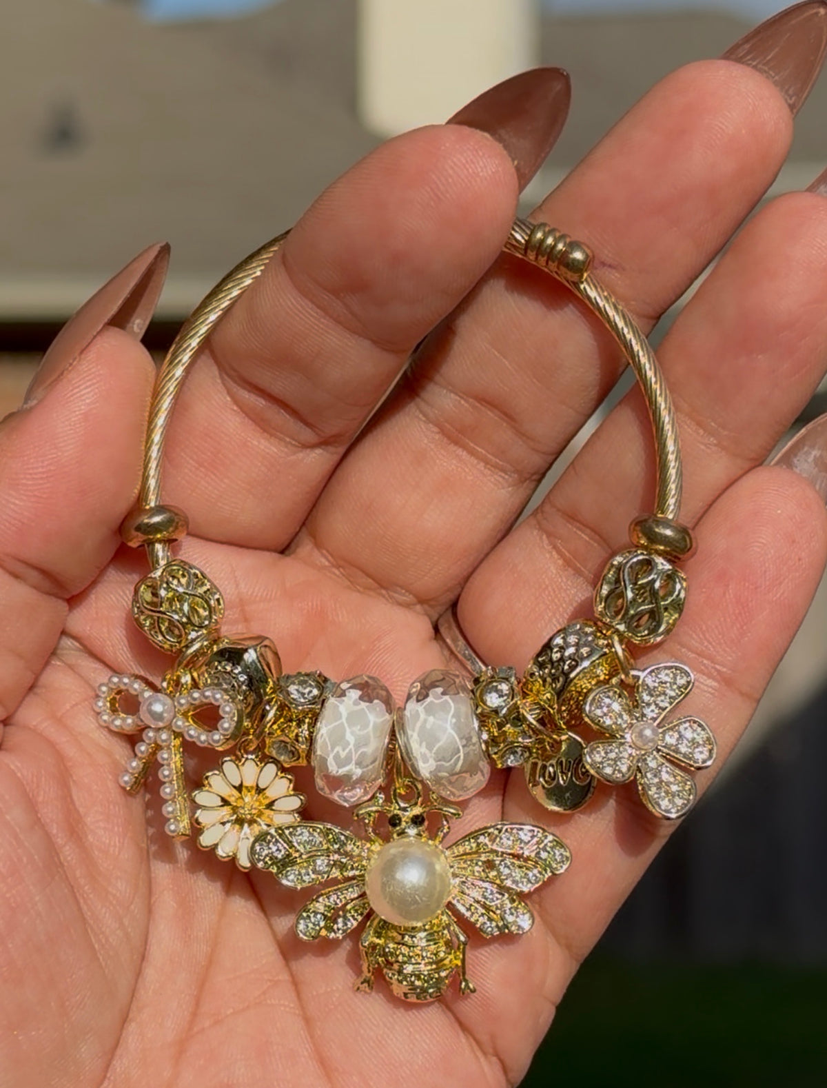 Golden Garden Bee Charm Bracelet