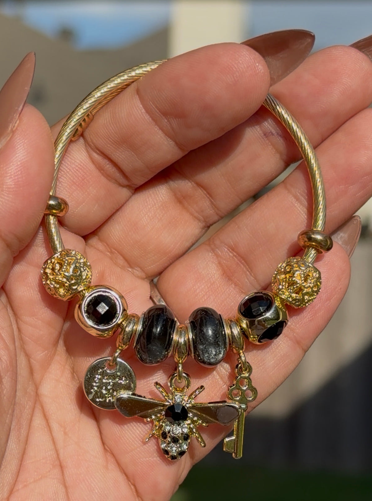 Black Honey Bee Charm Bracelet